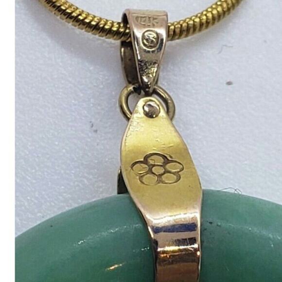 Jade Blessing Chinese Fu Symbol Pendant 14kt Gold Signed chain not included - Picture 3 of 5